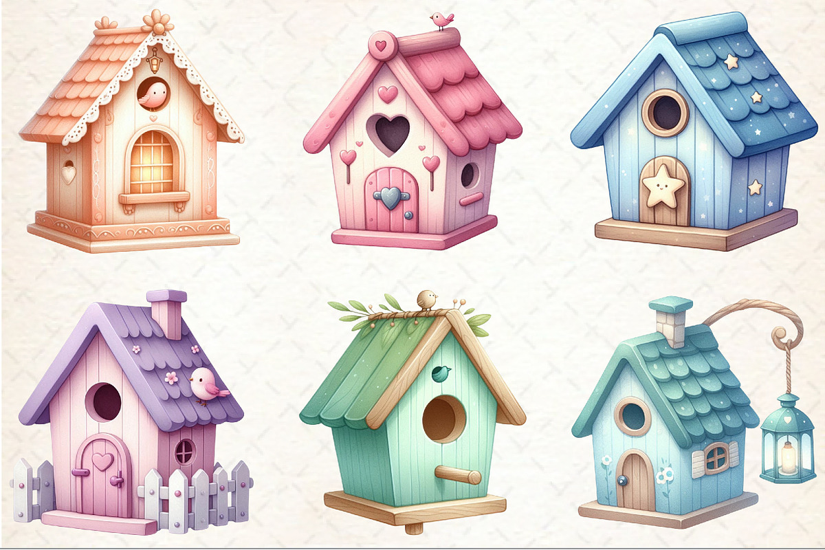 Cute Pastel Birdhouses Clipart, an Illustration by Rose Art (Photo 3 of 4)