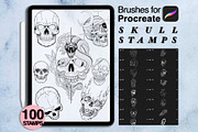 100 procreate skull stamps, a Brush Add-On by Arts For Peace (Thumbnail 1 of 10)