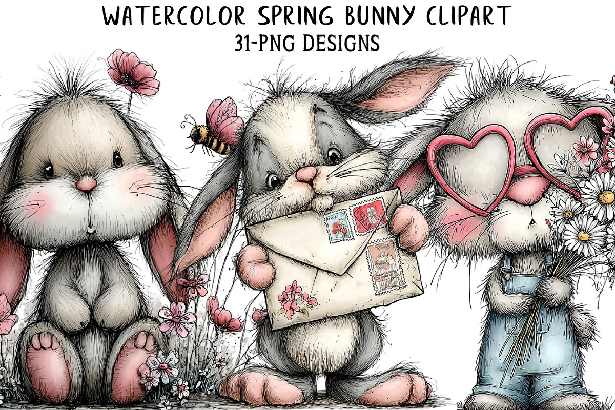 Watercolor Spring Bunny Clipart, an Illustration by Daily.Designs (Photo 1 of 7)