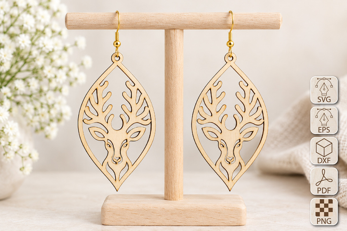 Reindeer Earrings Laser Cut SVG, an Object Graphic by Canvas Craft (Photo 1 of 3)