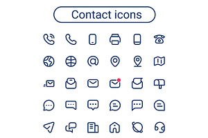 Simple small contact line icons set.