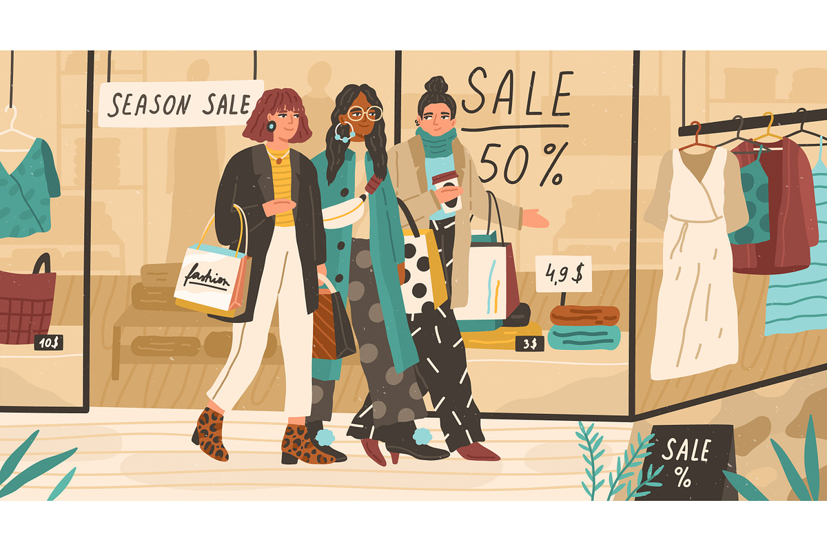 Trendy girls going shopping together, a Person Illustration by Good Studio (Photo 1 of 3)