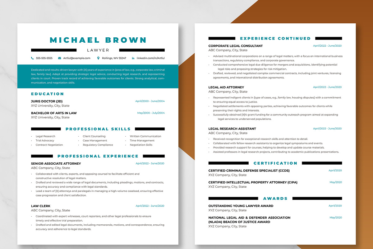 Lawyer Resume Template, a Resume Template by ResumeInventor (Photo 3 of 9)