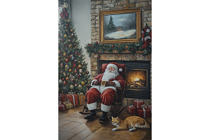 Cozy Santa Scene with Cat Printable, a Decorative Illustration by Art Paradise Studios