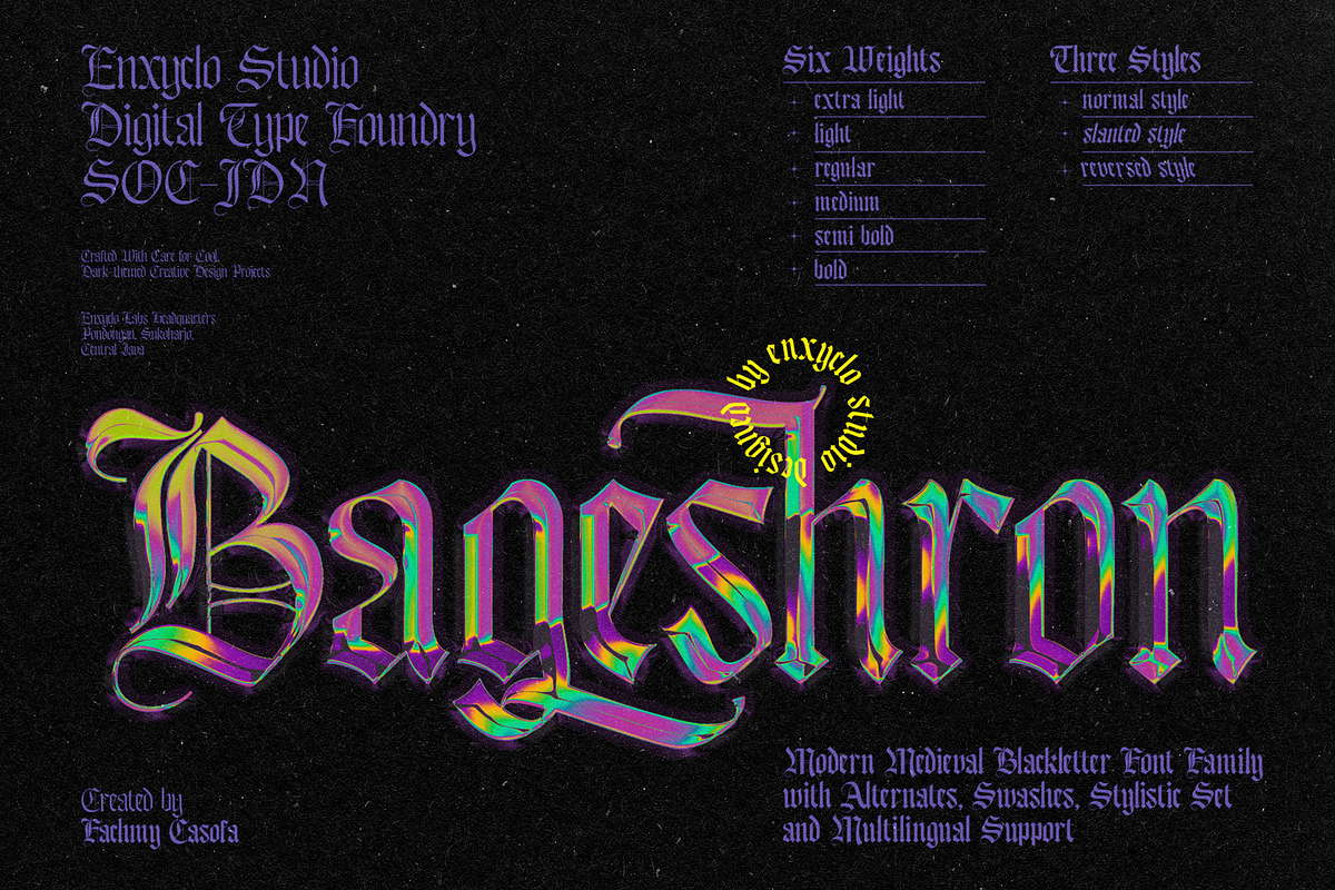 Bageshron Blackletter Font Family, a Blackletter Font by Enxyclo Studio (Photo 1 of 27)