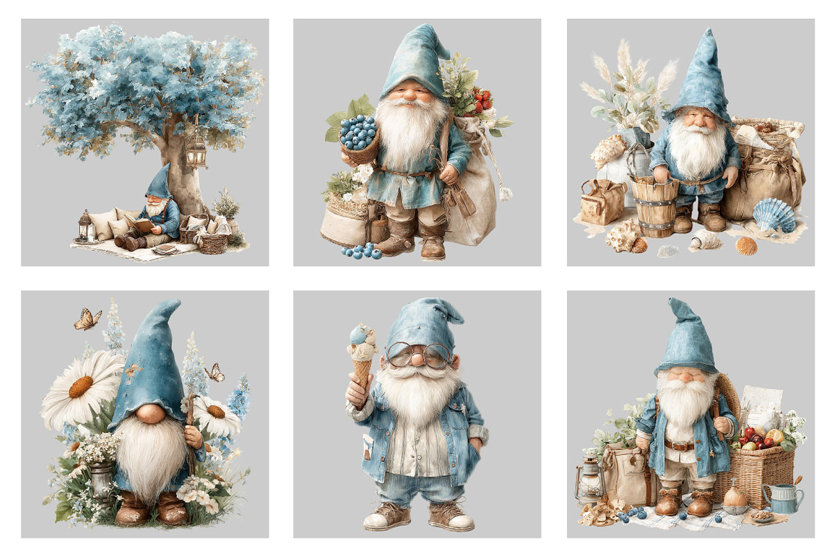 Watercolor Summer Gnome Clipart, an Illustration by Black Bird Studio (Photo 5 of 5)