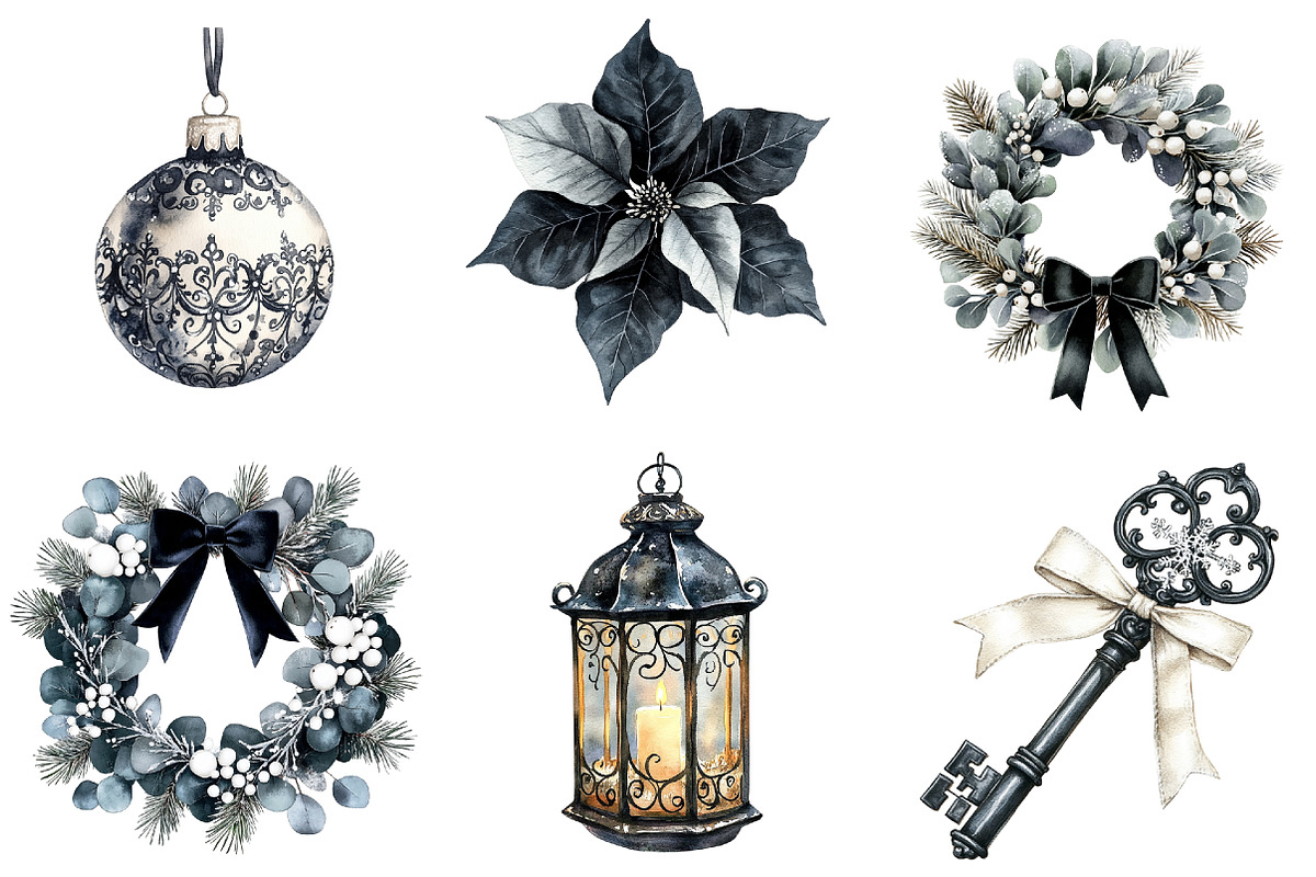 Black and White Christmas Clipart, a Seasonal Illustration by CitraGraphics (Photo 2 of 9)