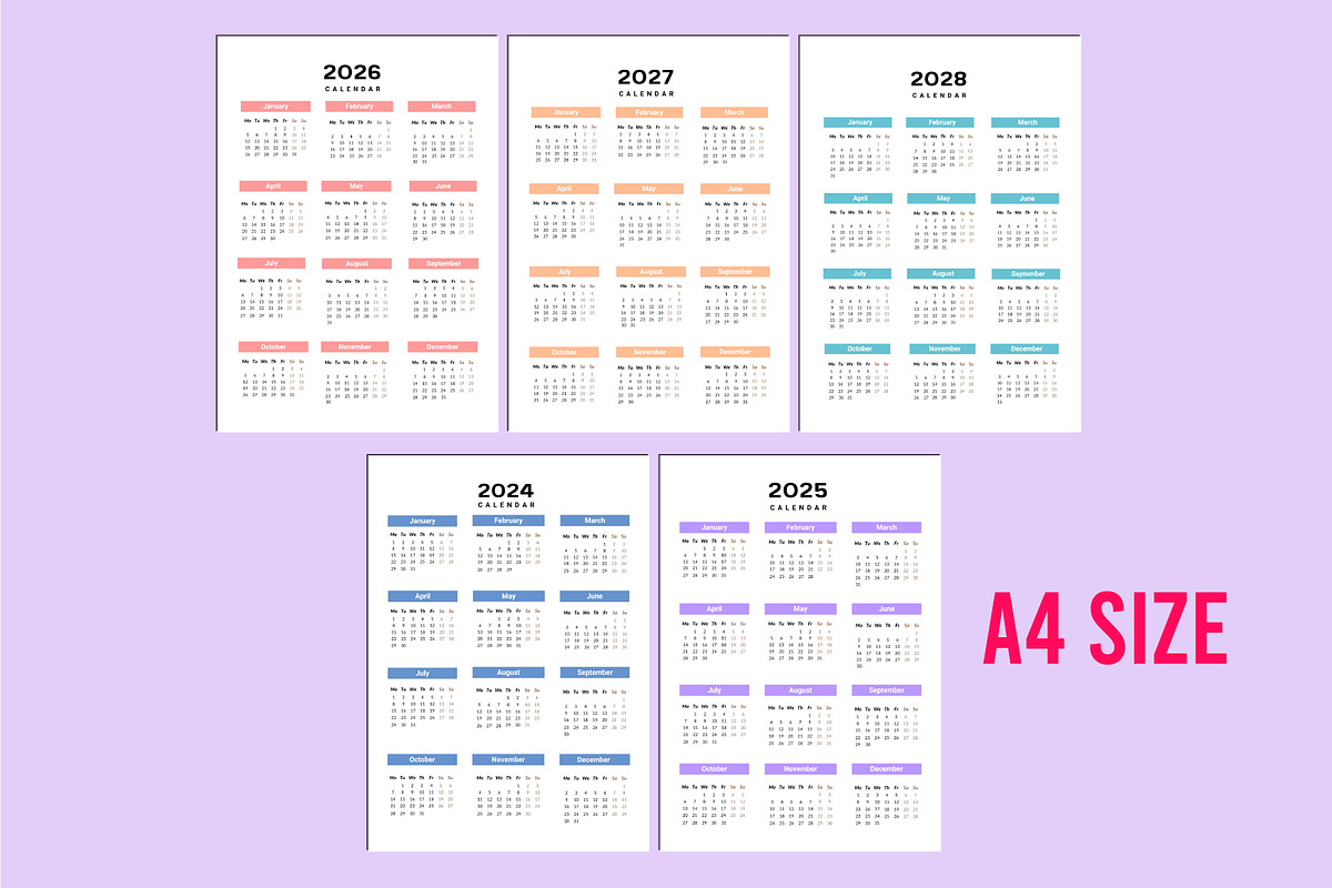 5 Year Calendar 2024-2028 For Canva, a Stationery Template by Shumaya (Photo 4 of 5)