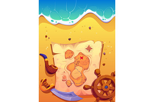 Pirates treasure map on beach, a Transportation Illustration by Vector Tradition