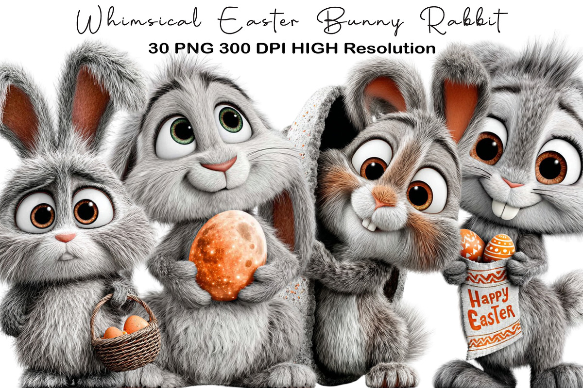 Whimsical Easter Bunny Rabbit Clipar, an Illustration by Black Bird Studio (Photo 1 of 6)