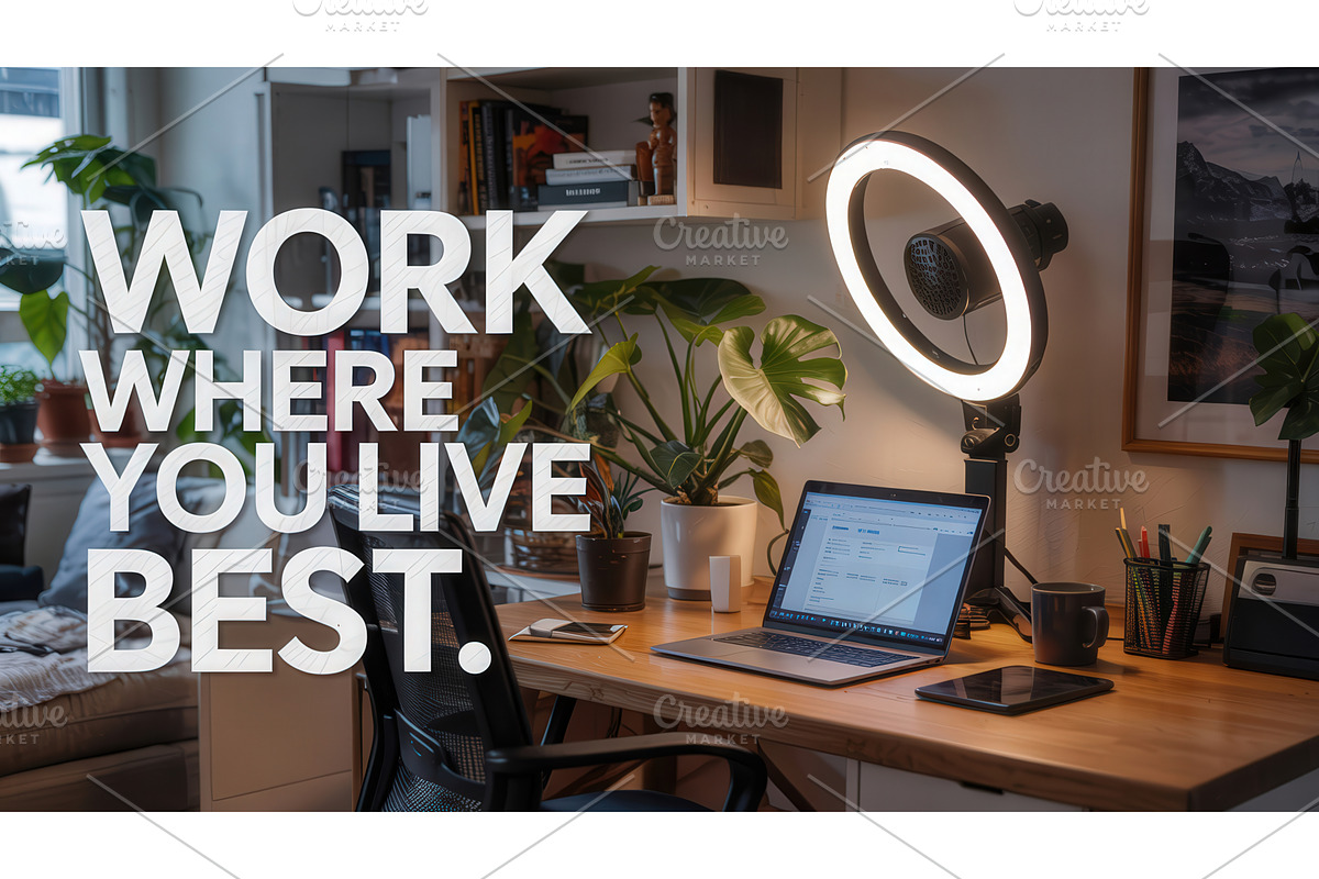 Cozy home office setup with laptop, an Illustration by tilialucida