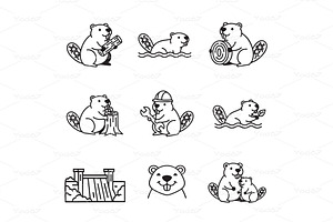 Charming beaver vector set depicting, an Animal Illustration by yod67