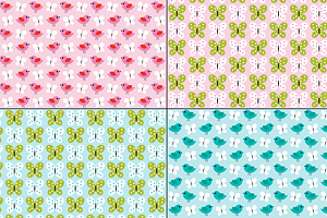 Seamless Bird & Butterfly Patterns