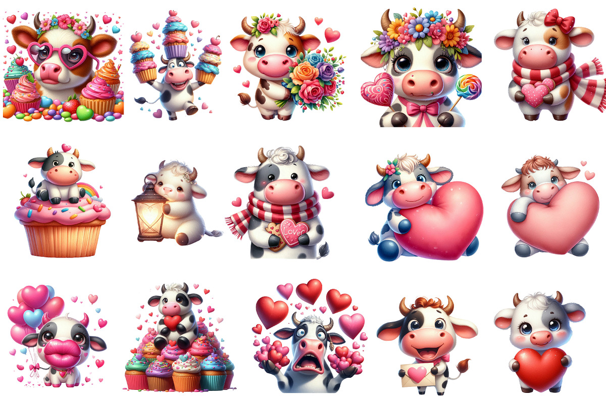 Quirky Valentine Funny Cow Clipart, an Illustration by SinaCreation (Photo 2 of 11)