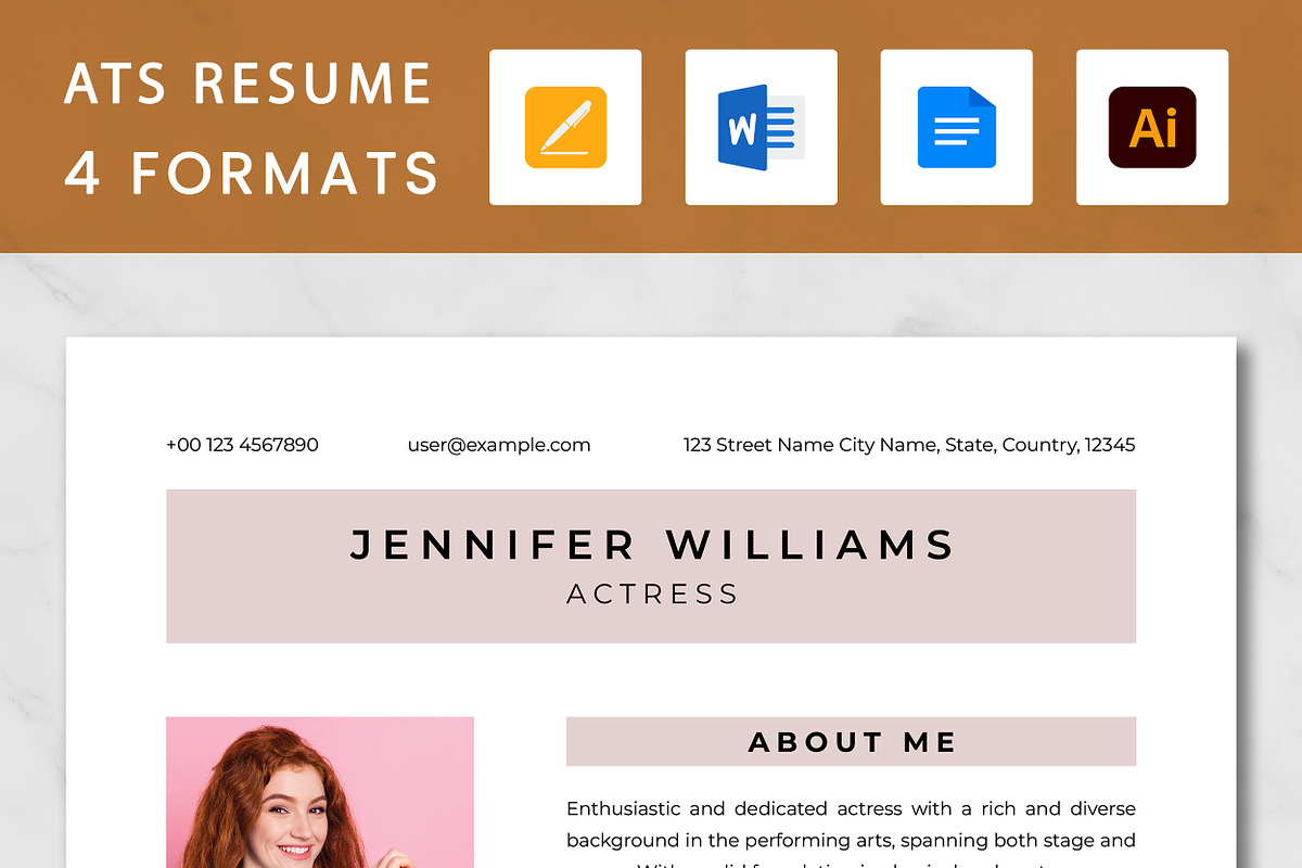 Actress Resume Template, a Resume Template by ResumeInventor (Photo 1 of 9)