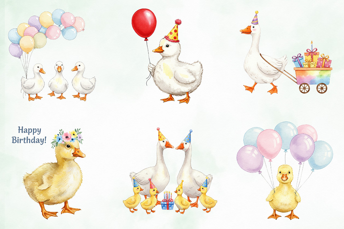 Watercolor Baby Goose Birthday Png, an Illustration by Creative Art (Photo 6 of 7)
