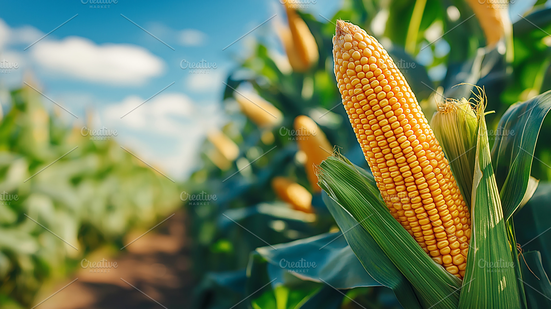 Ripe ear of corn grows in a lush, a Nature Photo by MistyDay