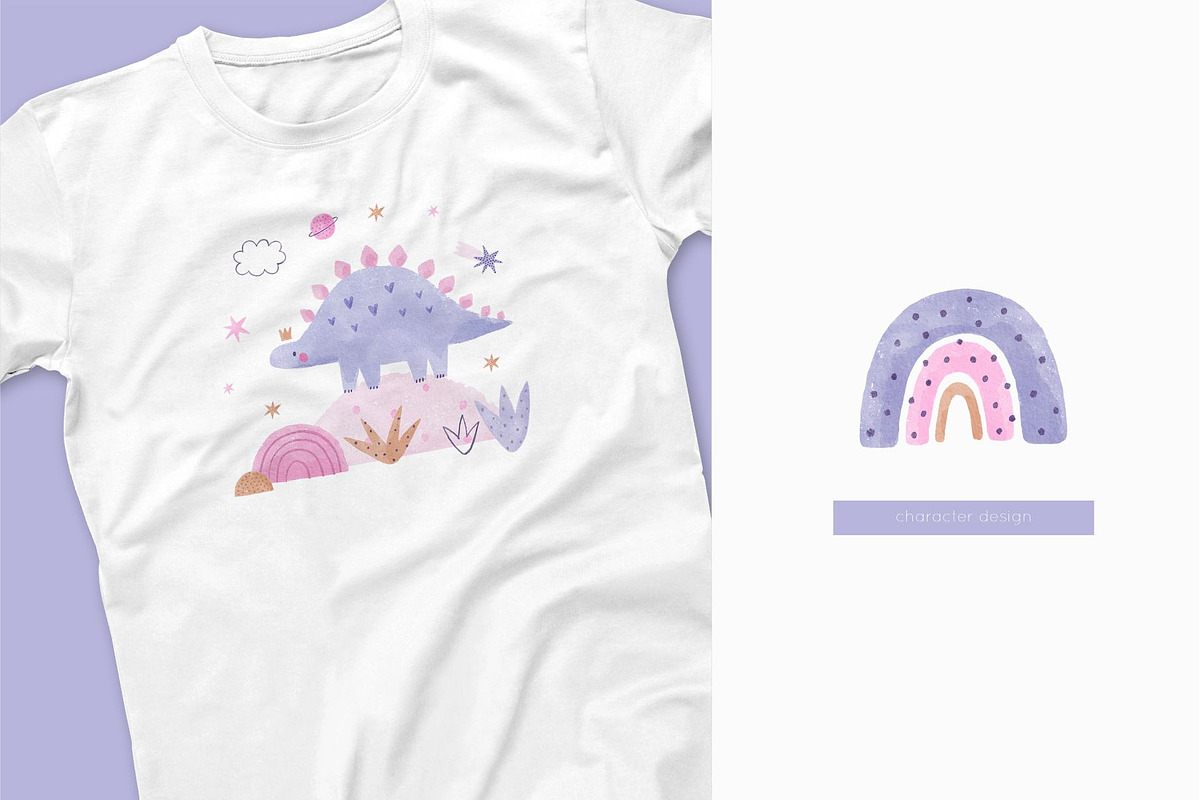 Watercolor little Dino girl, an Animal Illustration by Cute And Wild (Photo 4 of 6)