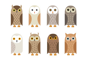 Cute flat owls set