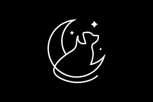 dog with crescent line style  logo, a Branding & Logo Template by devastd