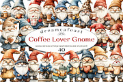 Watercolor Coffee Lover Gnome, an Illustration by DreamCafeArt (Thumbnail 1 of 3)