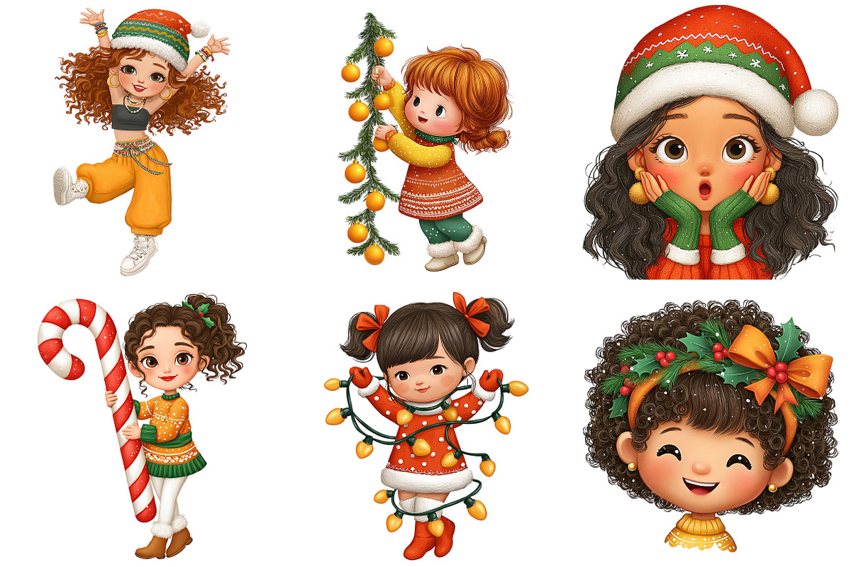 Quirky Christmas Girls Clipart, an Illustration by Craft Nest (Photo 8 of 11)