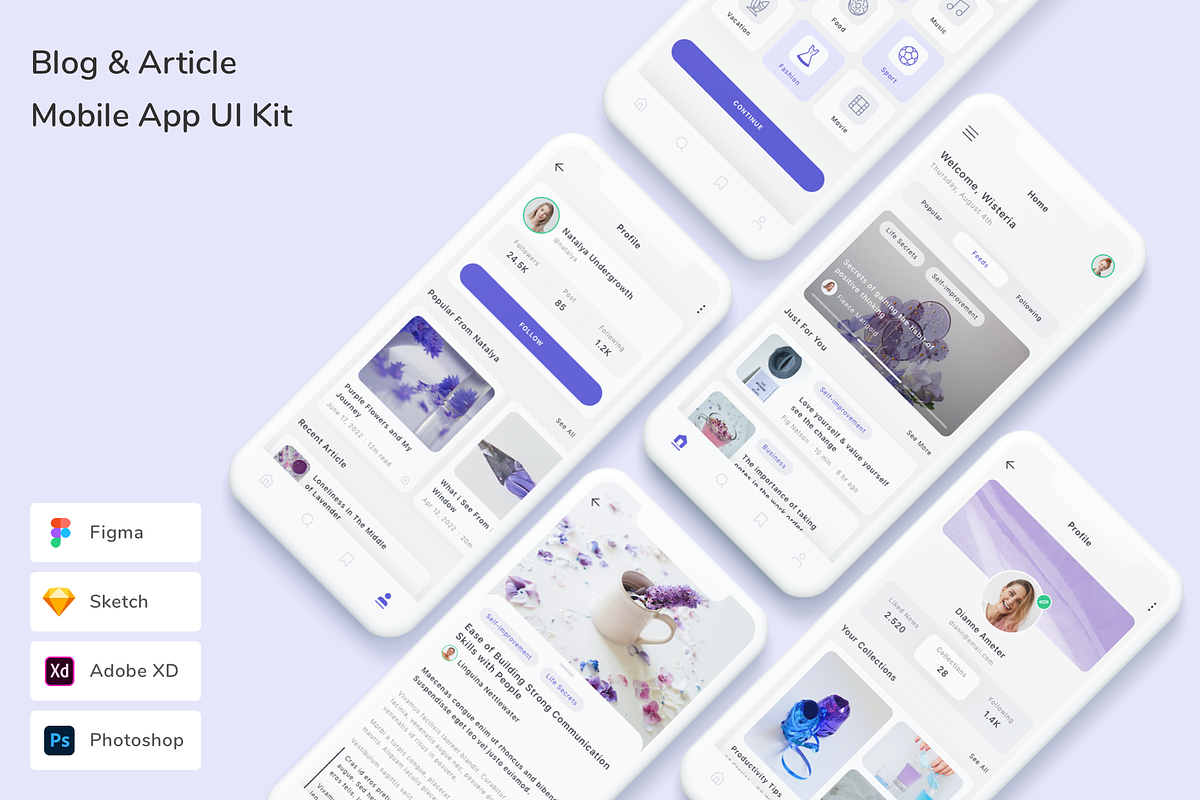 Blog & Article Mobile App UI Kit, an UI Kit Template by Betush