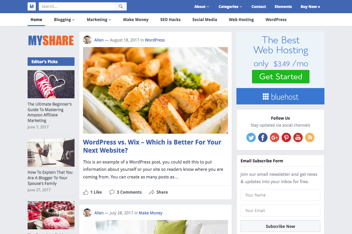 MyShare - Creative Blog Theme, a WordPress Template by Happy Themes Shop