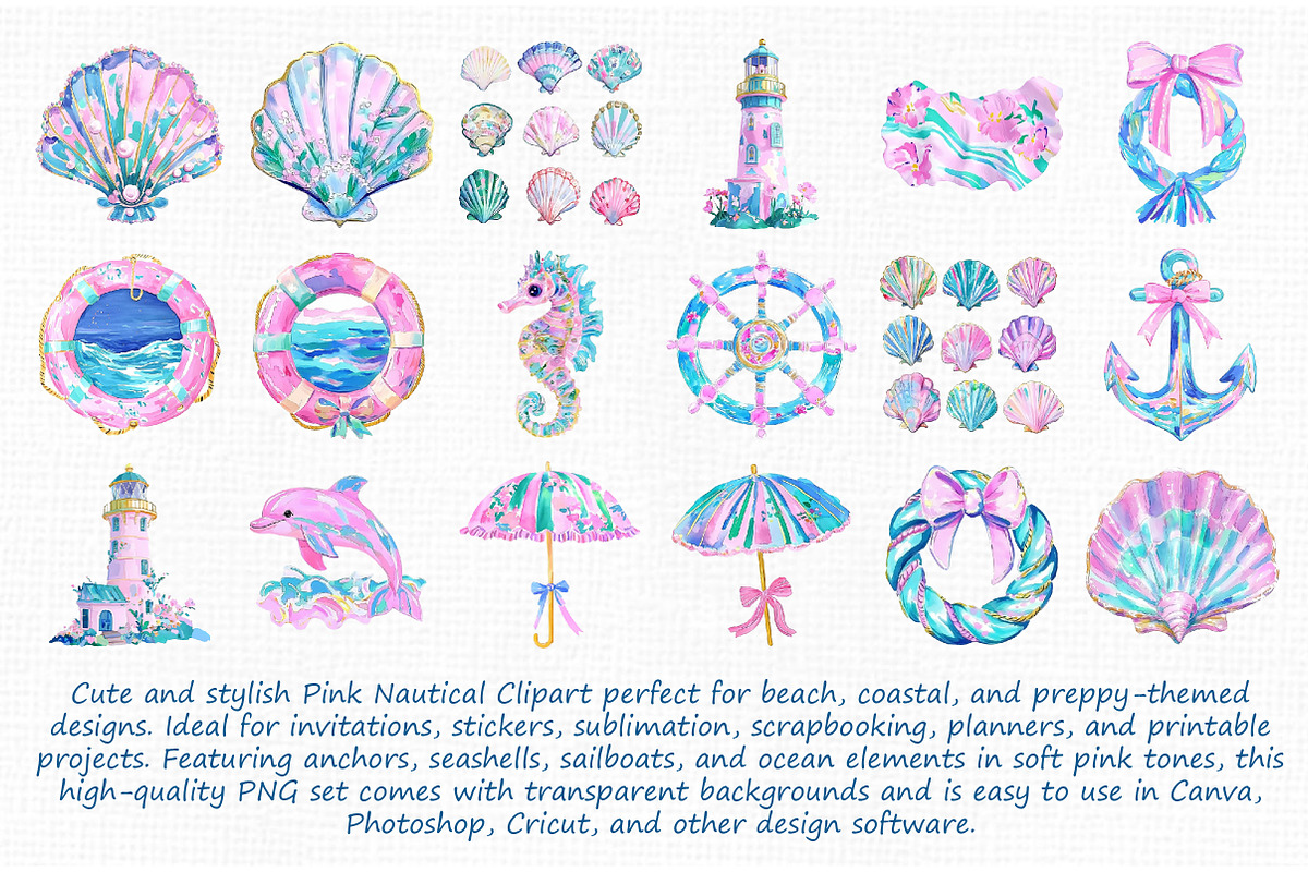 Pink Nautical Clipart, an Illustration by Libby Wishes (Photo 7 of 7)