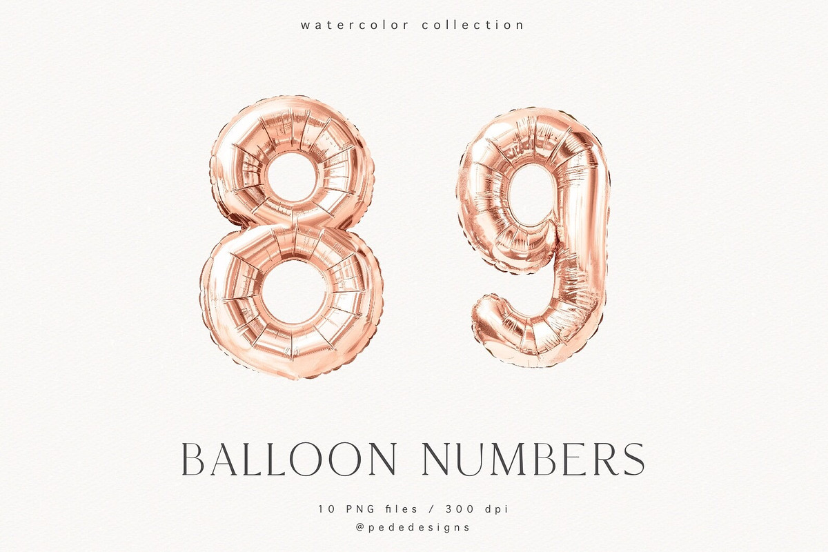 Rose Gold Balloon Numbers, a Decorative Illustration by PeDe Designs (Photo 6 of 7)