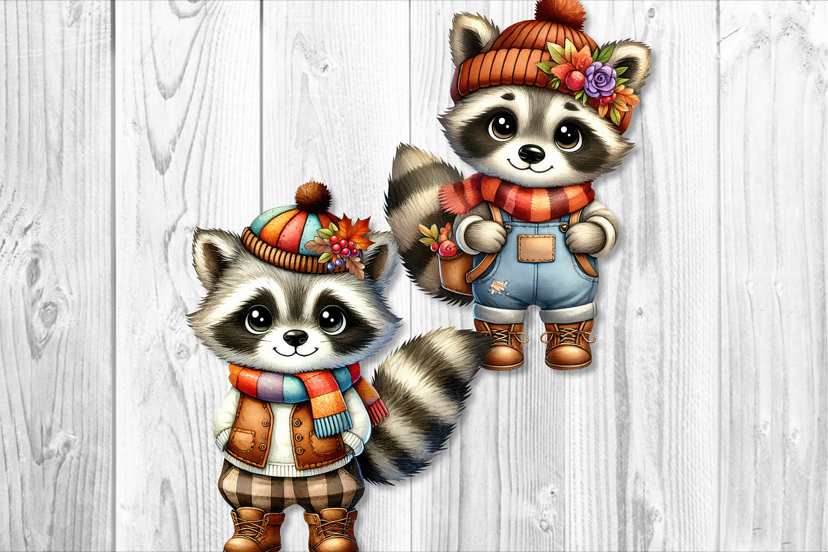 Autumn Cute Raccoon Clipart Set, a Seasonal Illustration by V Design Creator (Photo 4 of 9)