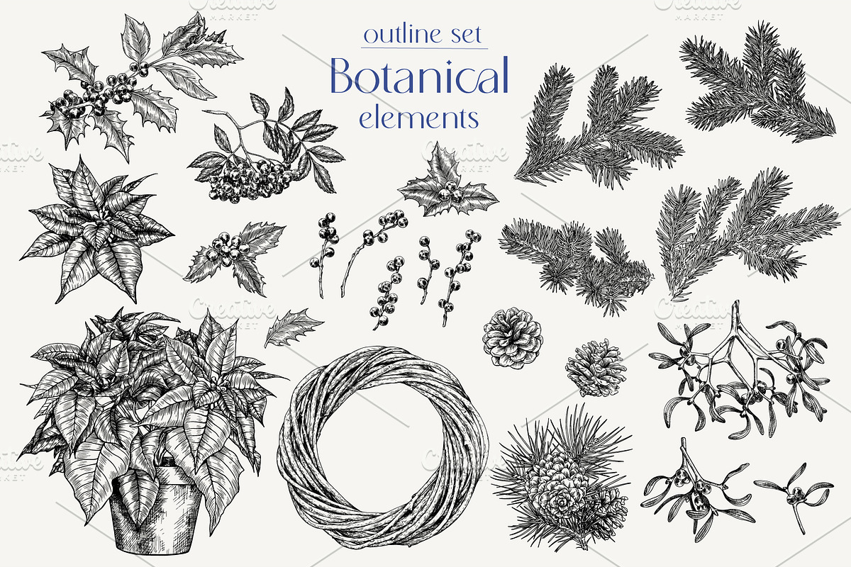 Christmas set hand drawn vector, a Decorative Illustration by ON_lineart_store (Photo 3 of 10)