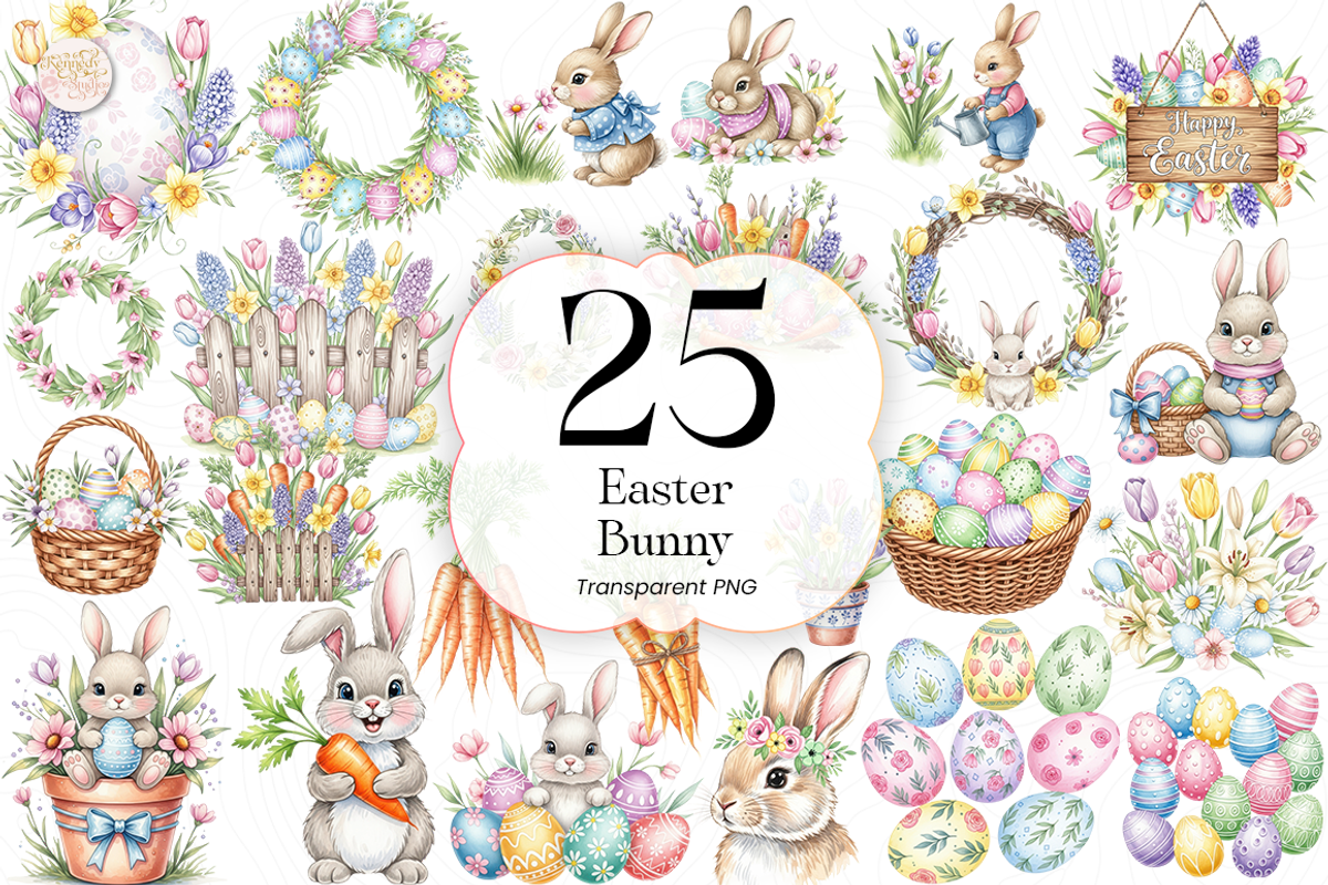 Easter Bunny PNG Clipart Cute Pastel, an Animal Illustration by KennedyStudio (Photo 1 of 5)