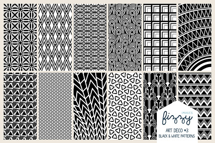 12 x EPS JPG Art Deco Black Patterns