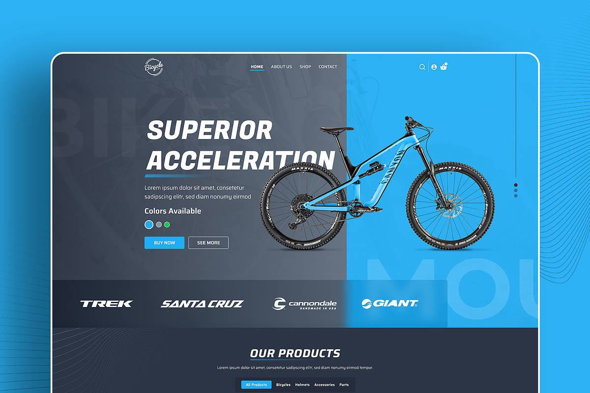 Bike Shop Homepage Ui, a Landing Page Template by HidajetBeqaj (Photo 2 of 5)