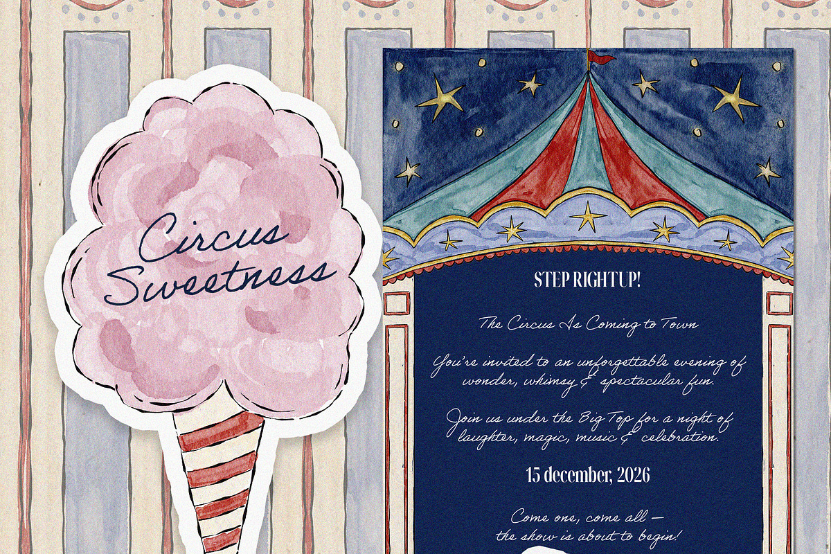 Vintage Watercolor Circus Clipart, an Object Illustration by Teresa Art Store (Photo 6 of 9)