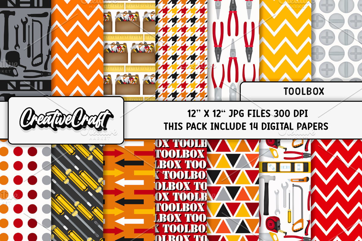 Construction Tool Digital Paper, a Pattern Graphic by CreativeCraft