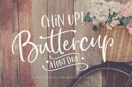 Chin Up Buttercup! Font Duo & Extras, a Script Font by Nicky Laatz