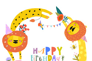Lions celebrating Birthday, an Animal Illustration by Maria Starus