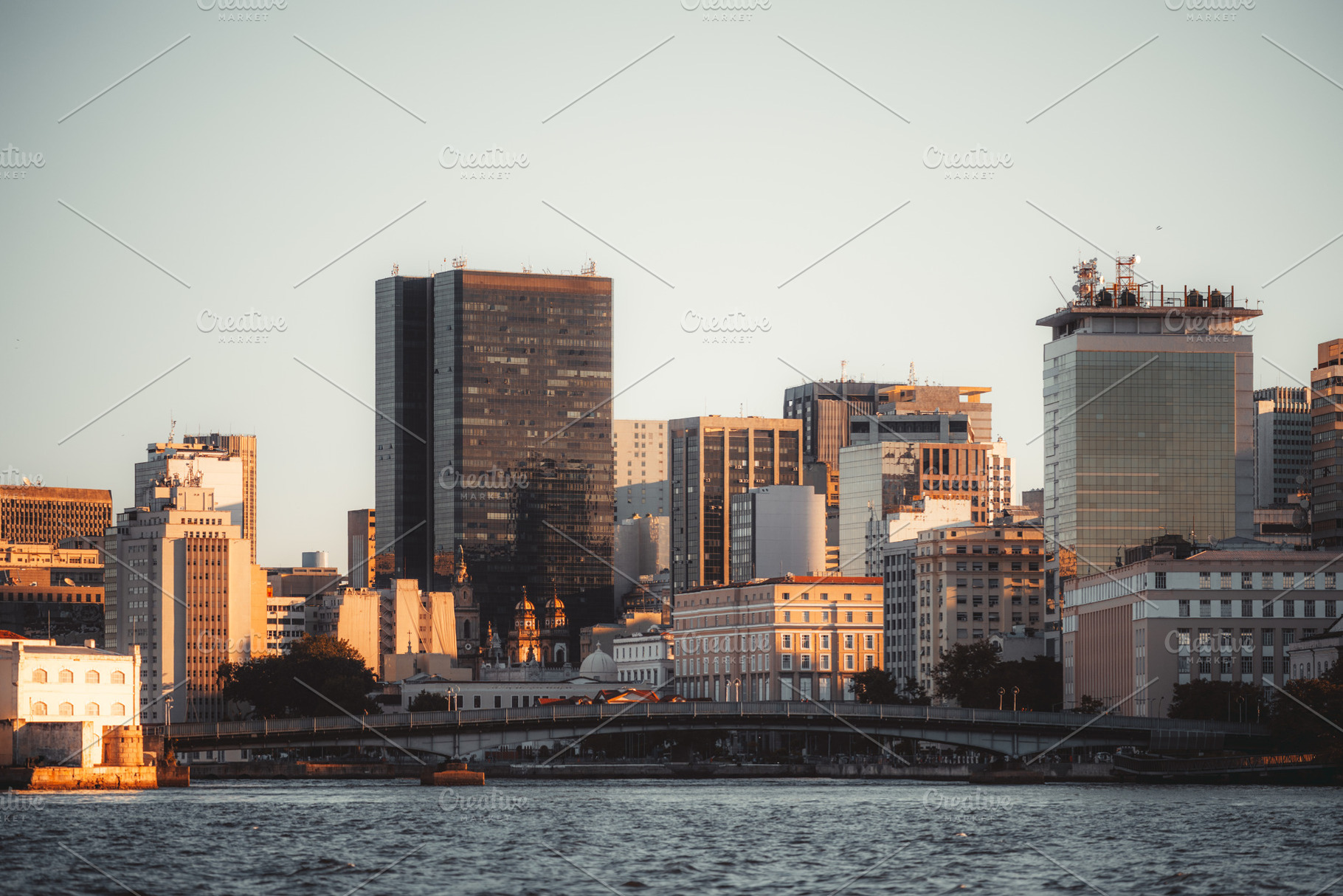 City skyline by river telephoto, an Architecture Photo by SkyNext
