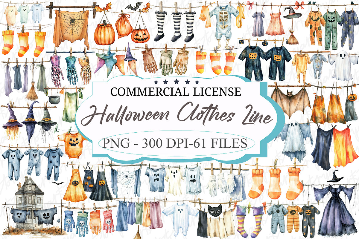 Halloween Clothes Line Clipart Bundl, an Illustration by designcity5 (Photo 1 of 5)