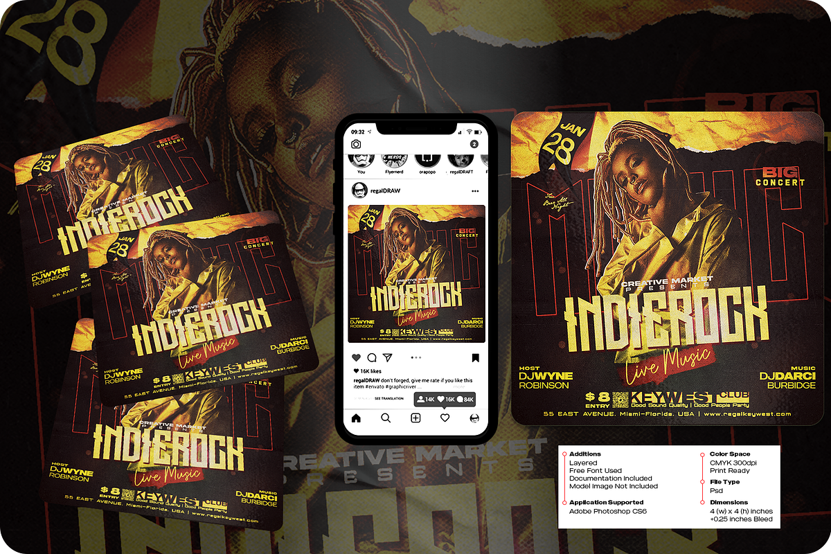 Indie Rock Music Flyer, a Flyer Template by regalDRAW