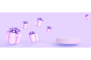 3D Podium And Flying Gift Boxes With