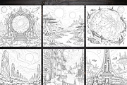 Alien Worlds Coloring Pages Bundle, a Brochure Template by LA Design (Thumbnail 4 of 10)