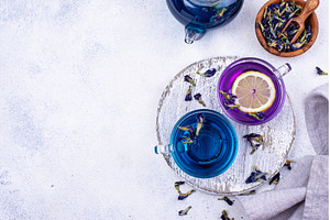 Blue and purple tea Butterfly pea, a Food & Drink Photo by Yulia Furman