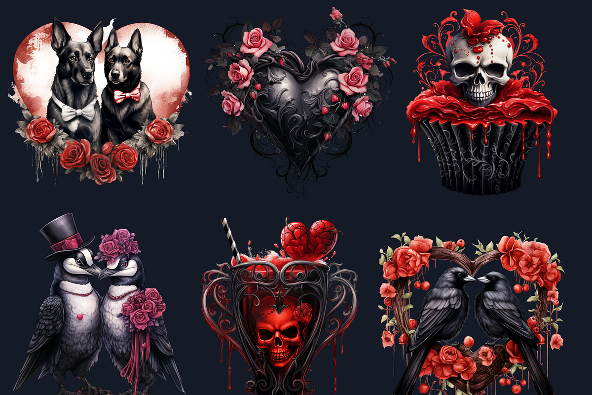 Gothic Valentine's Day Clipart, a Seasonal Illustration by GiraffeCreative (Photo 7 of 9)