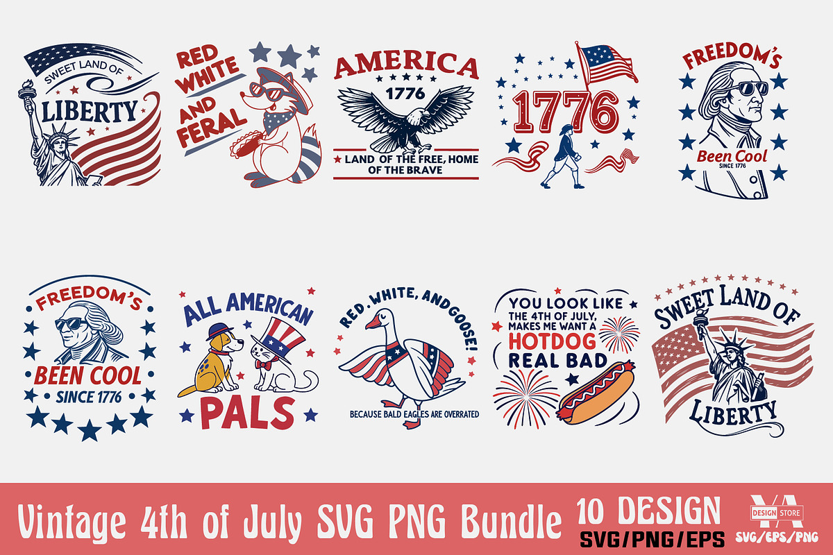 Vintage 4th of July PNG Bundle, an Object Illustration by Ya_ Design Store (Photo 1 of 11)