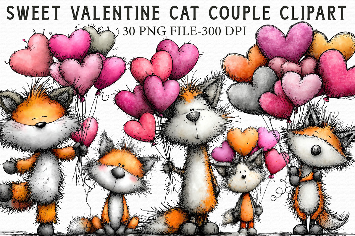 Cute Valentine Fox With Balloons PNG, an Illustration by Libby Wishes (Photo 1 of 6)