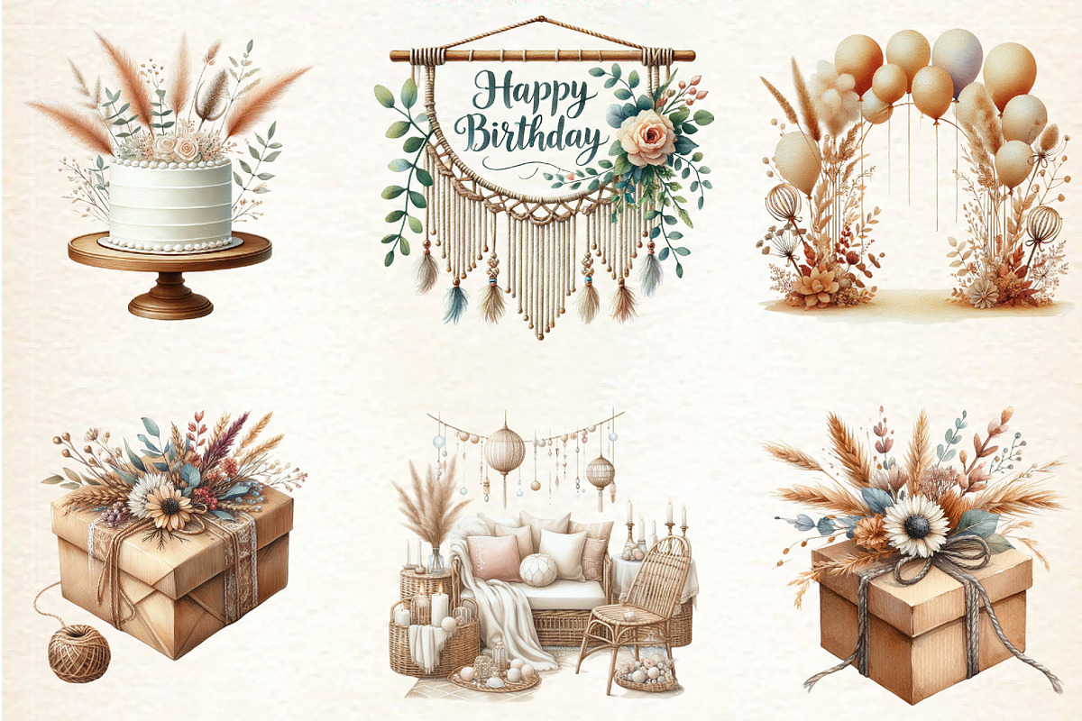 Boho Beige Birthday Sublimation Clip, an Illustration by DreamArtGraphic (Photo 4 of 4)