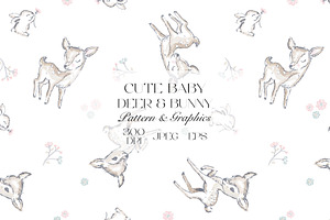 Cute Baby Deer & Bunny Pattern, a Pattern Graphic by StudioGlouna